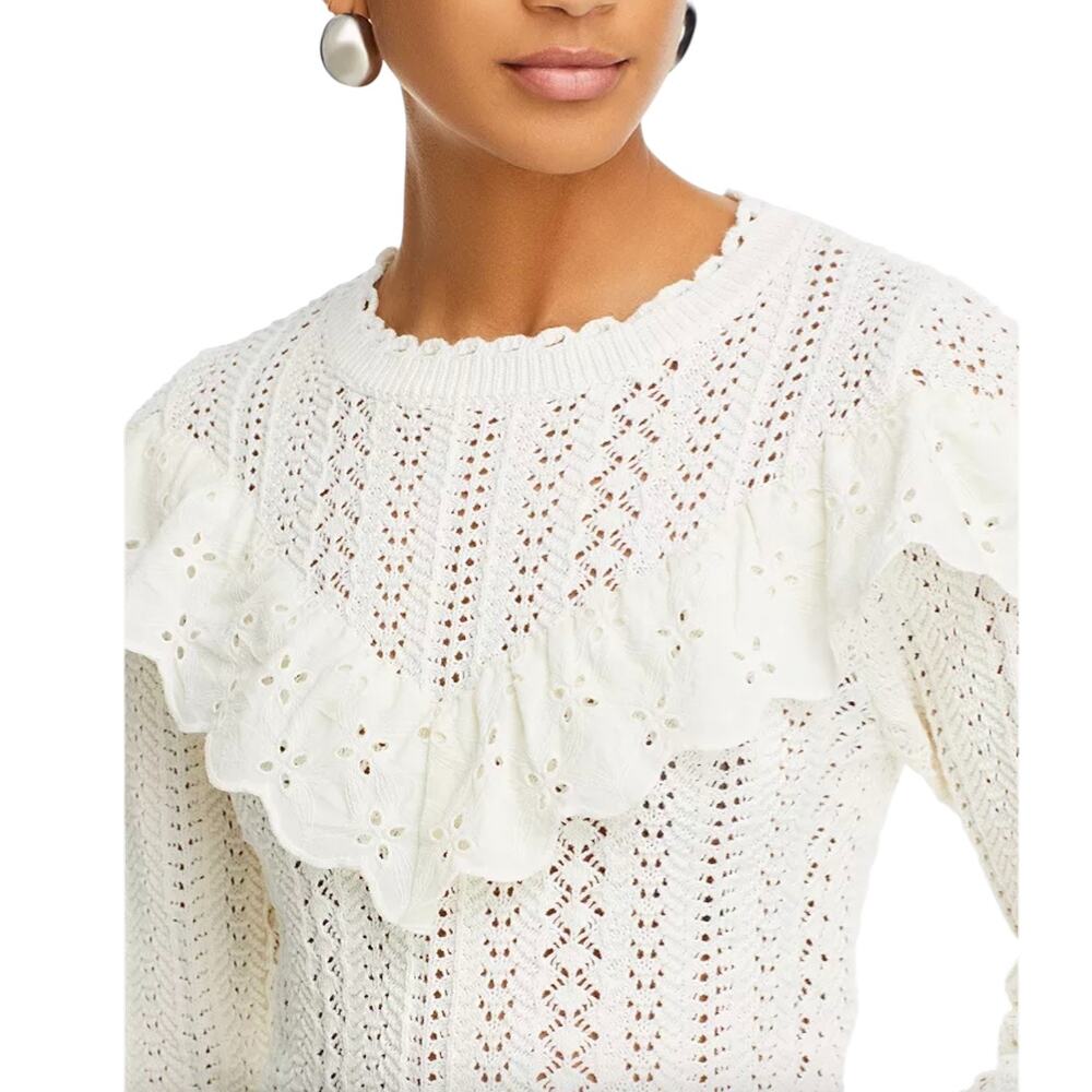 Lost and Wander Irina Scalloped Pointelle Cardigan White sz Medium‎ Large NWT